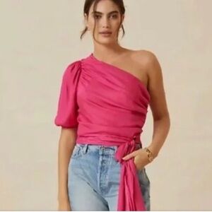 Anthropologie Hot Pink One-Shoulder Wrap Crop Top
